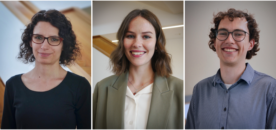 Zu sehen sind drei Portraitfotografien von Lena Wimmer, Lara Grohmann und Timon Hruschka